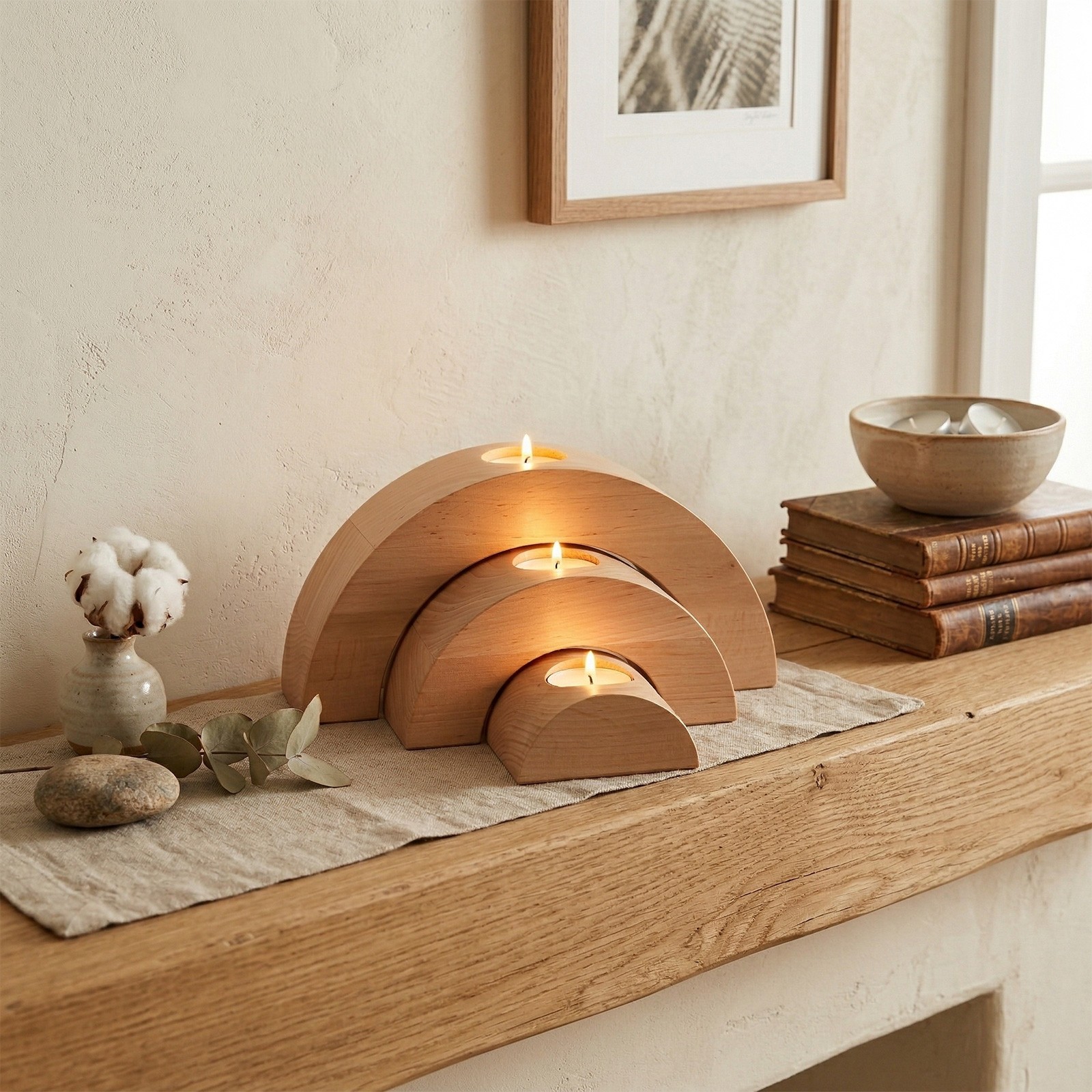Drewniane Świeczniki Półokrągłe z Olchy