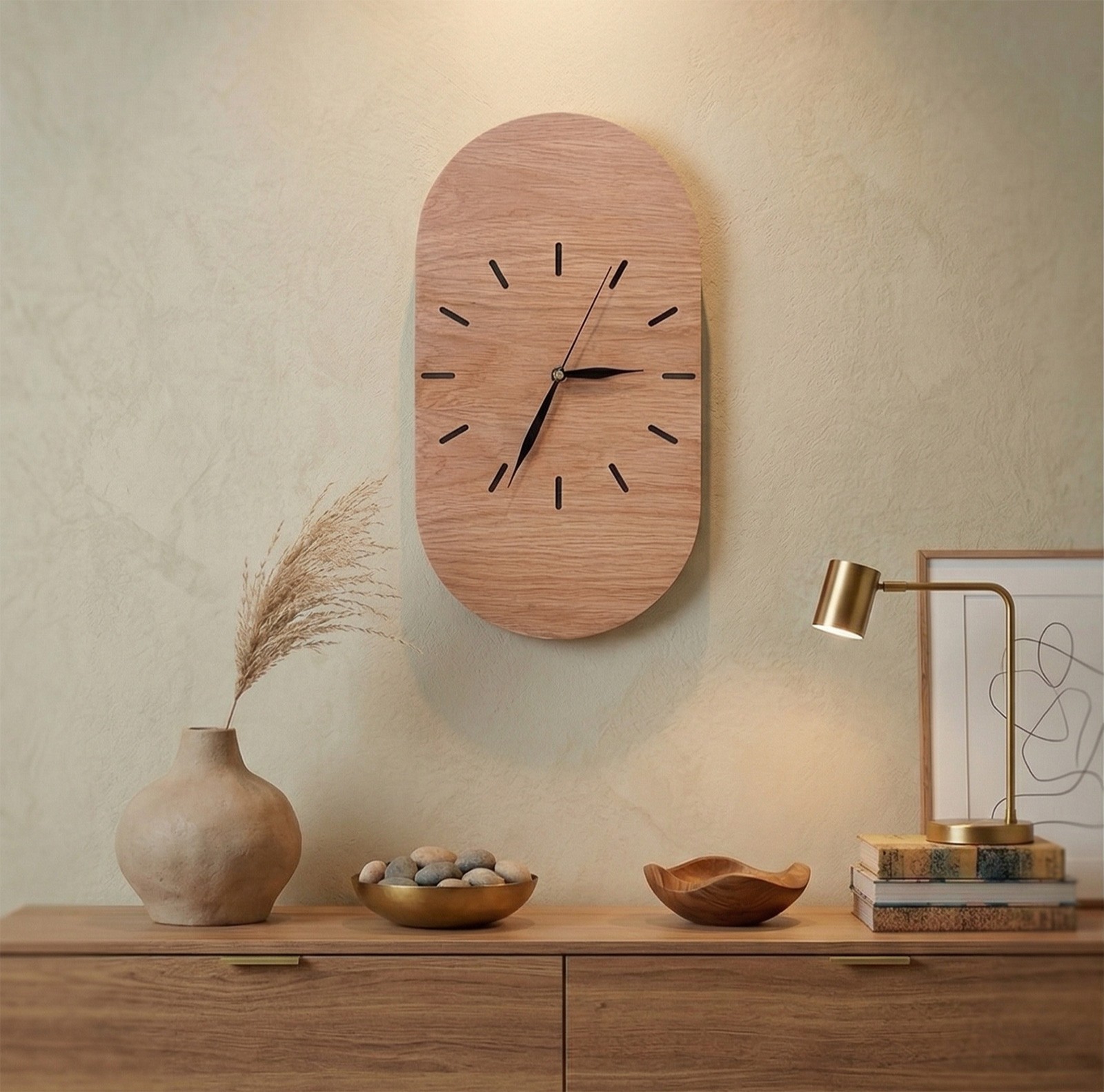 Zegar owalny ze sklejki dębowej