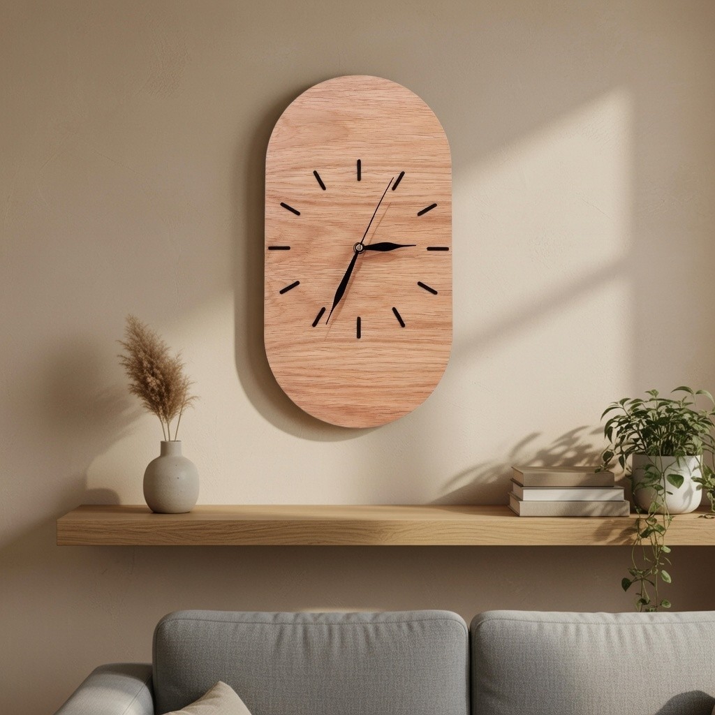 Zegar owalny ze sklejki dębowej